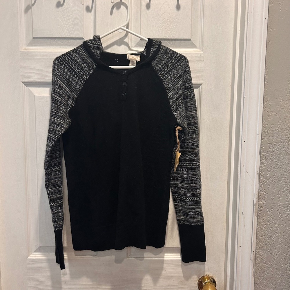 Telluride Clothing Co. Womens Black Hooded Wool Sweater Knit Raglan Sleeve Sz‎ M